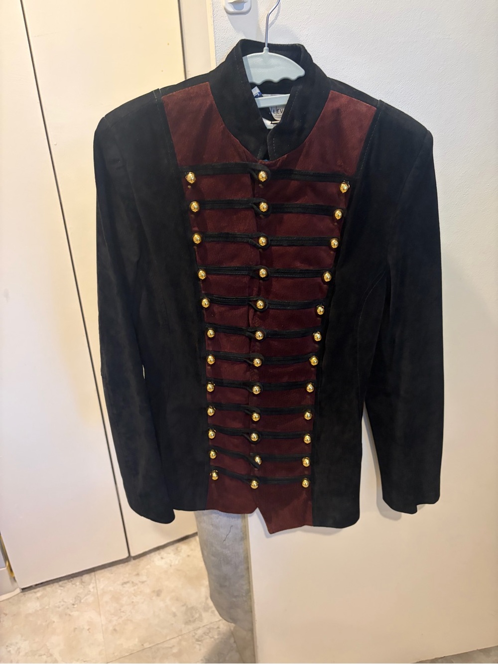 Vintage Erez Levy Leather Military Jacket Gold Button Band Style Sz 4
